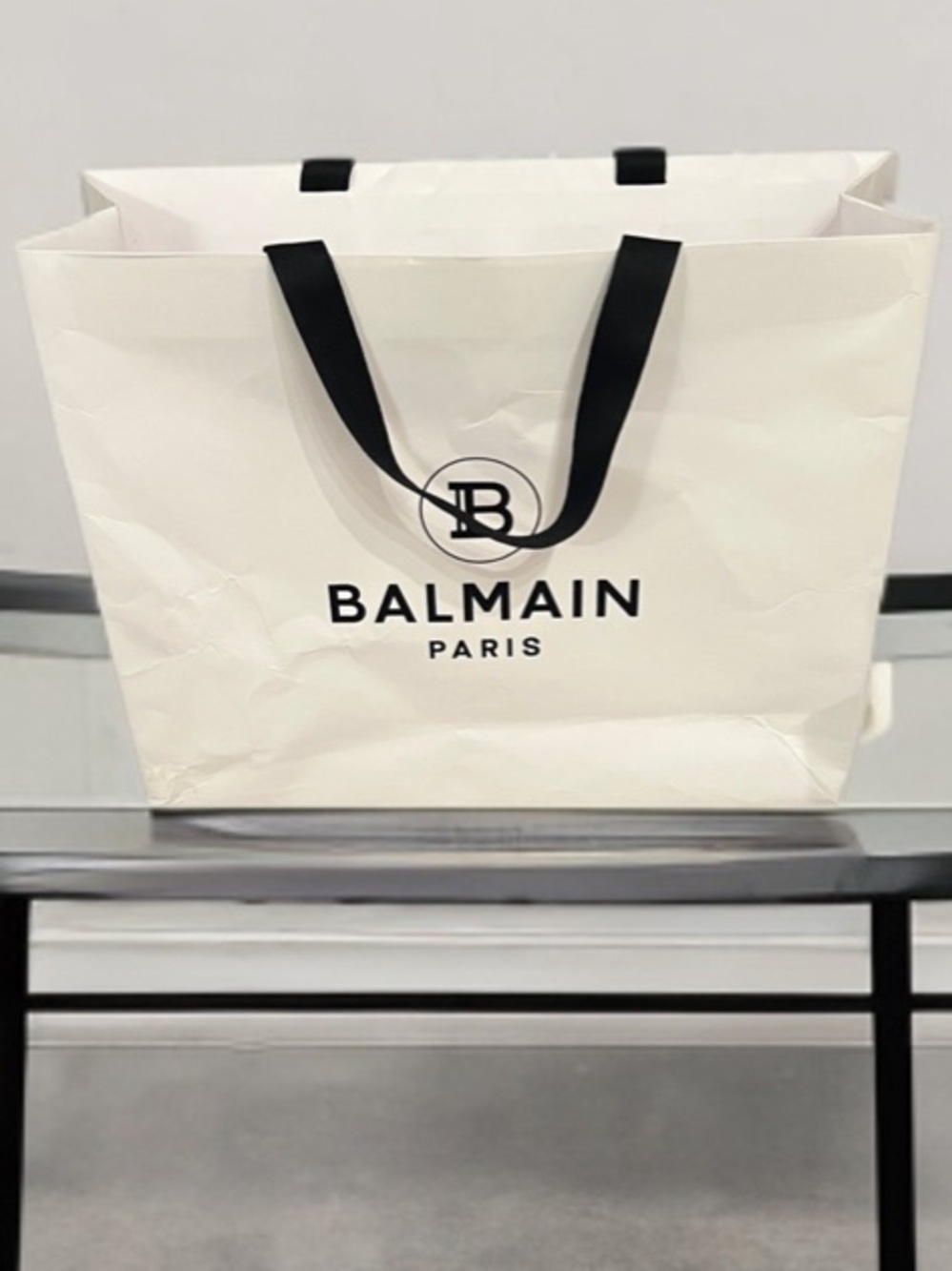 Balmain White Shopping Bag with Black Handles